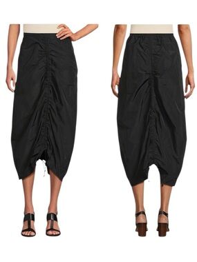 Bryn Walker Cleo Memory Crunch Flat Front Ruched Skirt Sleek Black Midi Womens S